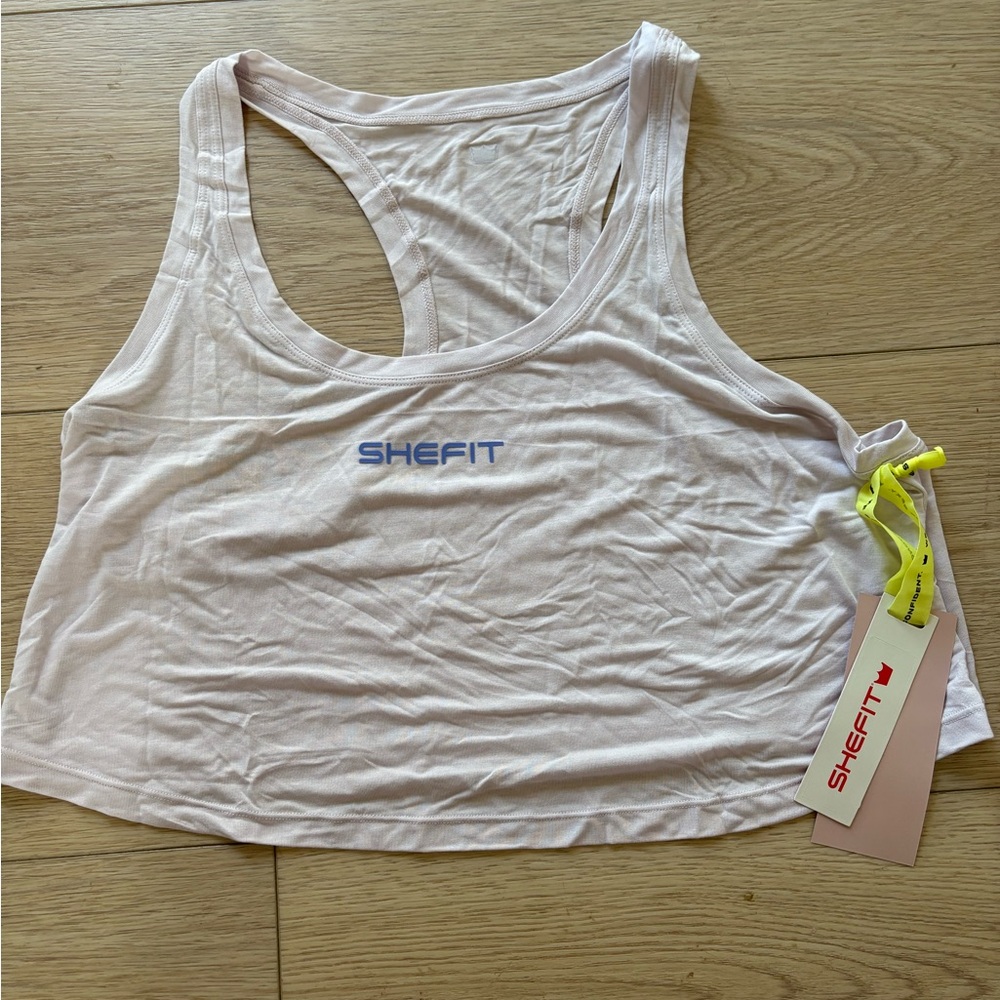 SHEFIT Light grey Crop Tank with Blue Logo